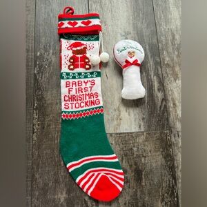 Baby's First Christmas Stocking & Rattle Set - Green, Red, and white